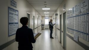 מכונית פגועה על הכביש לאחר תאונת דרכים בדרך לעבודה.